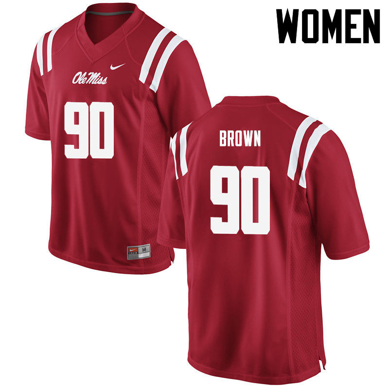 Women Ole Miss Rebels #90 Fadol Brown College Football Jerseys-Red - Click Image to Close
